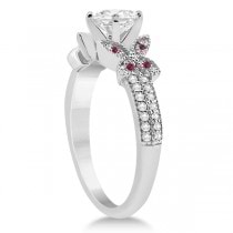 Diamond & Ruby Butterfly Engagement Ring Setting 14K White Gold