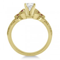 Diamond & Ruby Butterfly Engagement Ring Setting 14K Yellow Gold