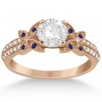 Butterfly Diamond & Blue Sapphire Bridal Set 14K Rose Gold (0.39ct)