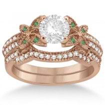 Butterfly Diamond & Emerald Bridal Set 18k Rose Gold (0.39ct)