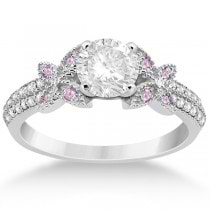 Butterfly Diamond & Pink Sapphire Bridal Set Palladium (0.39ct)