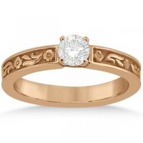Hand-Carved Flower Design Solitaire Engagement Ring in 18k Rose Gold