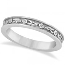 Hand-Carved Eternity Flower Design Wedding Band in Platinum