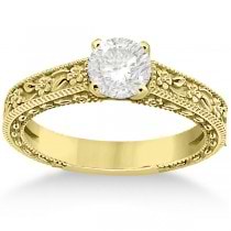 Carved Floral Wedding Set Engagement Ring & Band 18K Yellow Gold