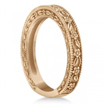 Carved Floral Designed Wedding Band Anniversary Ring in 18K Rose Gold