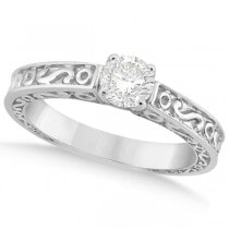 Hand-Carved Infinity Design Solitaire Engagement Ring 14k White Gold