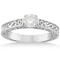 Hand-Carved Infinity Design Solitaire Engagement Ring 18k White Gold