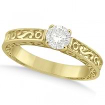 Hand-Carved Infinity Design Solitaire Engagement Ring 18k Yellow Gold