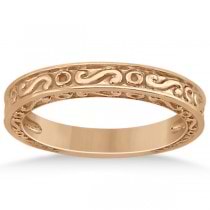 Hand-Carved Infinity Filigree Solitaire Bridal Set in 14k Rose Gold