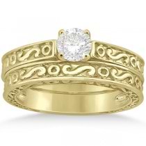 Hand-Carved Infinity Filigree Solitaire Bridal Set in 14k Yellow Gold