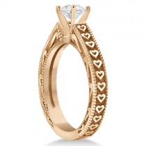 Solitaire Engagement Ring Setting with Carved Hearts 14K Rose Gold