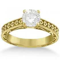 Solitaire Engagement Ring Setting with Carved Hearts 14K Yellow Gold