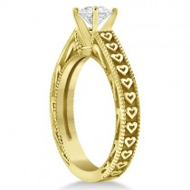 Solitaire Engagement Ring Setting with Carved Hearts 14K Yellow Gold
