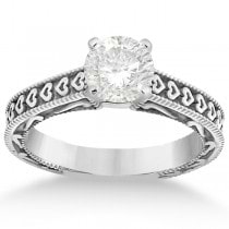 Solitaire Engagement Ring Setting with Carved Hearts in Palladium