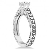 Solitaire Engagement Ring Setting with Carved Hearts in Palladium