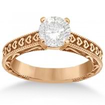 Carved Engagement Ring with Wedding Band Bridal Set in 14K Rose Gold