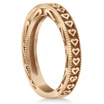 Carved Heart Wedding Ring Ladies Bridal Band Crafted in 14K Rose Gold