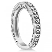 Carved Heart Wedding Ring Ladies Bridal Band Crafted in 14K White Gold