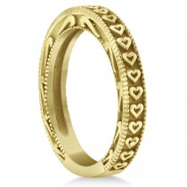 Carved Heart Wedding Ring Ladies Bridal Band Crafted in 14K Yellow Gold