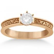 Carved Celtic Solitaire Engagement Ring Setting in 14K Rose Gold