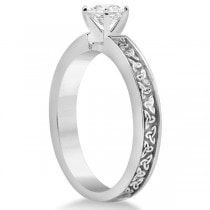 Carved Celtic Solitaire Engagement Ring in 14K White Gold