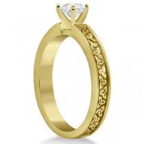 Carved Celtic Solitaire Engagement Ring Setting in 14K Yellow Gold