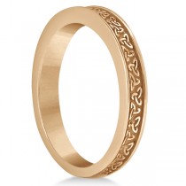 Carved Irish Celtic Engagement Ring & Wedding Band Set 14K Rose Gold