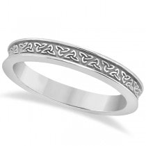 Carved Irish Celtic Engagement Ring & Wedding Band Set 14K White Gold