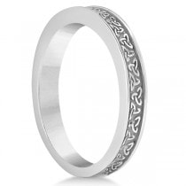 Carved Irish Celtic Engagement Ring & Wedding Band Set 14K White Gold