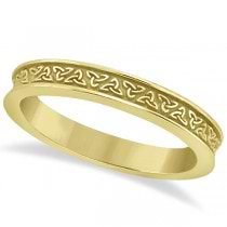 Carved Irish Celtic Engagement Ring & Wedding Band Set 14K Yellow Gold
