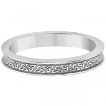 Unique Carved Irish Celtic Wedding Band in 14K White Gold