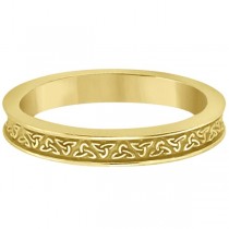 Unique Carved Irish Celtic Wedding Band in 14K Yellow Gold