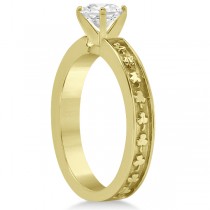Carved Clover Solitaire Engagement Ring Setting in 14K Yellow Gold