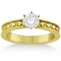 Carved Clover Engagement Ring & Wedding Band Bridal Set 14K Yellow Gold