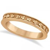 Carved 3 Leaf Clover Wedding Band Bridal Ring 14K Rose Gold