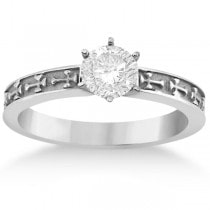 Carved Cross Solitaire Engagement Ring Setting in 14K White Gold