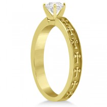Carved Cross Solitaire Engagement Ring Setting in 14K Yellow Gold