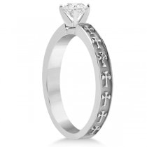Carved Cross Engagement Ring & Wedding Band Set in 14K White Gold
