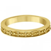 Carved Cross Wedding Band Christian Cross Ring in 14K Yellow Gold