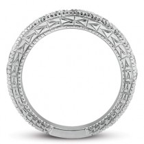Antique Style Pave Set Wedding Ring Band 14k White Gold (0.30ct)