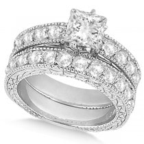 Princess-Cut Vintage Style Diamond Bridal Set 14k White Gold (2.66ct)