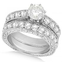 Antique Round Diamond Engagement Bridal Set 14k White Gold (2.66ct)