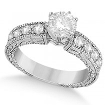 Antique Round Diamond Engagement Bridal Set 18k White Gold (3.41ct)