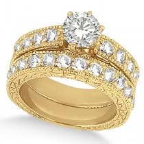 Antique Round Diamond Engagement Bridal Set 14k Yellow Gold (4.41ct)