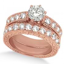 Antique Round Diamond Engagement Bridal Set 18k Rose Gold (2.41ct)
