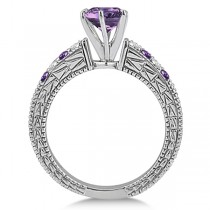 Diamond & Amethyst Vintage Engagement Ring in 18k White Gold (1.75ct)