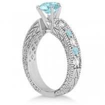 Diamond & Aquamarine Vintage Engagement Ring in 18k White Gold (1.75ct)
