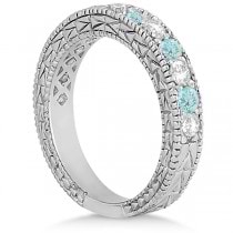 Antique Diamond & Aquamarine Wedding Ring 14kt White Gold (1.05ct)