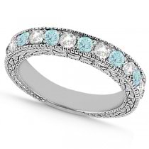 Antique Diamond & Aquamarine Wedding Ring 18kt White Gold (1.05ct)