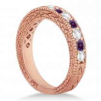 Antique Diamond & Lab Alexandrite Wedding Ring 14kt Rose Gold (1.05ct)